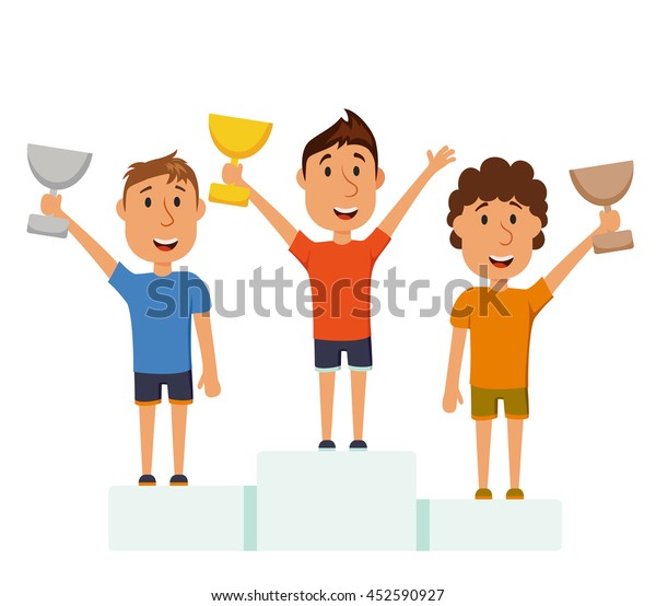 Men On Pedestal Athlete Win Competition Stock Illustration 452590927