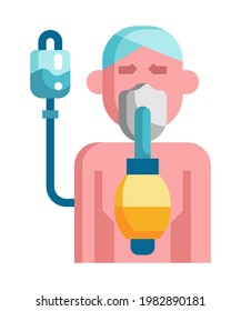 Men Taking Oxygen Illustration. Old Man Inhaling Oxygen. Oxygen Tank. Oxygen Mask. Covid-19. Pandemic