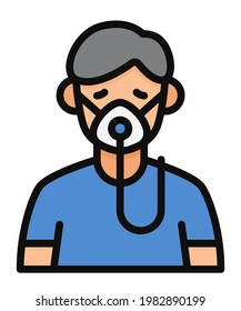 Men Taking Oxygen Illustration. Old Man Inhaling Oxygen. Oxygen Tank. Oxygen Mask. Covid-19. Pandemic