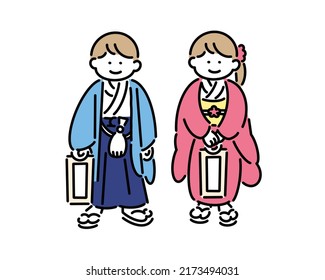 Men And Women Wearing Kimono On Shichigosan And Holding Chitose Candy