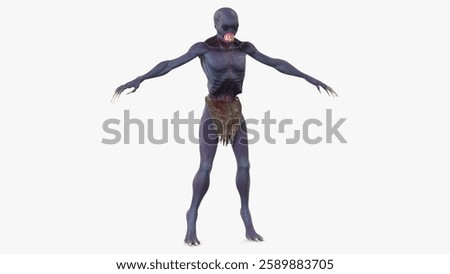 A menacing creature design featuring exaggerated limbs and a fierce expression, perfect for cinematic or gaming projects.