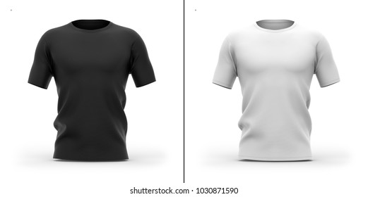 Men's Crew Neck T Shirt With Short Sleeves. Front View.3d Rendering. Clipping Paths Included: Whole Object, Collar, Sleeves. Shadows And Highlights Mock-up Templates.