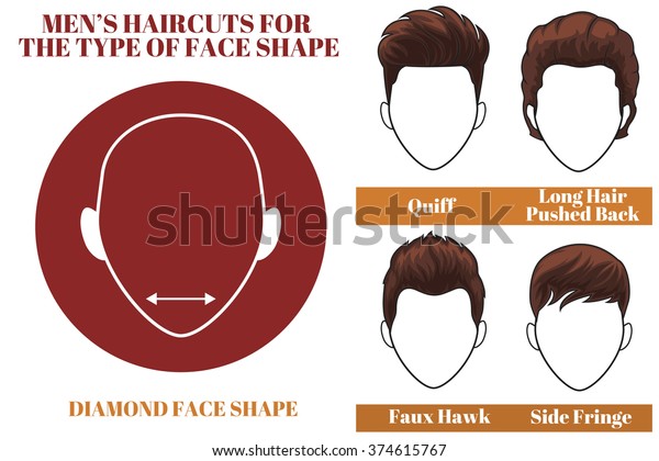 Mens Haircuts Hairstyles Diamound Face Shape Stock Illustration