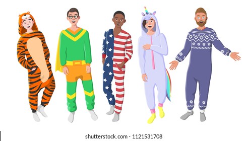 Men's Plush One-Piece Pajamas. Hooded Onesie Tiger, Superhero, American Flag, Unicorn. Onesies For Men. Boys In Pajamas, Nightwear, Loungewear.