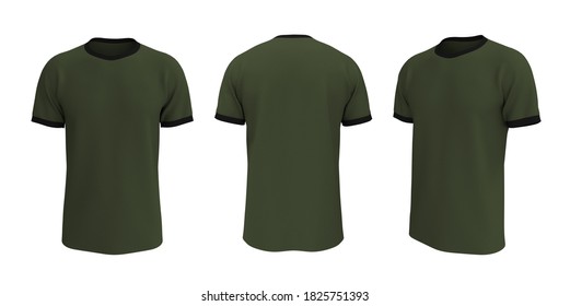 Men's Ringer Tee Mock Up. 3d Rendering, 3d Illustration.