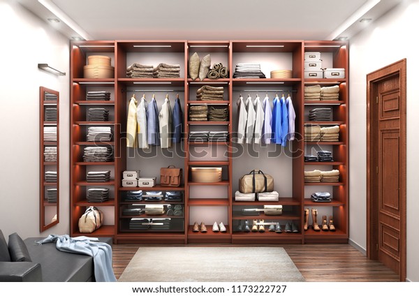 Mens Wardrobe Room 3d Illustration Modern Stock Illustration