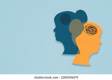 Mental health, brain disorder concept. World mental health day, Alzheimer and Psychology concept. Psychotherapy concept inside human heads, therapist and patient - Powered by Shutterstock