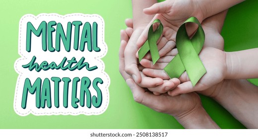 Mental Health Matters Green Ribbon Awareness Campaign Mindfulness and Self Care Support and Prevention Concepts - Powered by Shutterstock