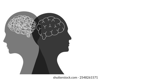 Mental health and problems with memory. Different thinking, rational and irrational thinking concept.