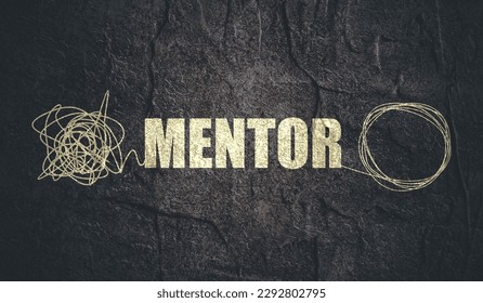 Mentor word with tangled and untangled continuous line drawing animation