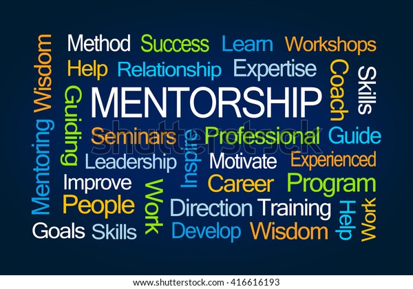 Mentorship Word Cloud On Blue Background Stock Illustration 416616193