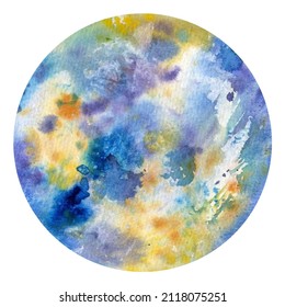 Mercury Planet, Isolated White Background, Watercolor Illustration, Hand Drawing