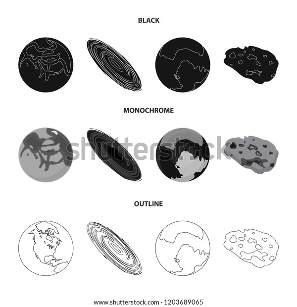 Mercury,\
Pluto of the Planet of the Solar System. A black hole and a\
meteorite. Planets set collection icons in black,monochrome,outline\
style bitmap symbol stock illustration\
web.