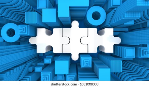 Merger And Acquisition Business Concept, Join Company On Puzzle Pieces, 3d Rendering