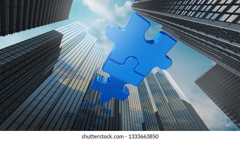 Merger And Acquisition Business Concept, Join Company On Puzzle Pieces, 3d Rendering