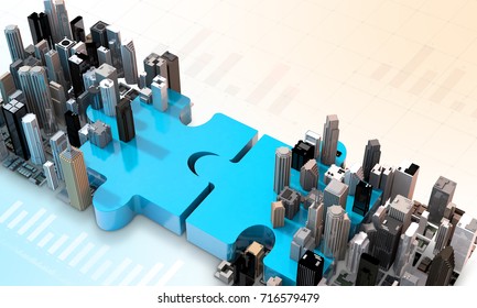 Merger And Acquisition Business Concepts, Join Company On Puzzle Pieces, 3d Rendering