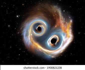 Merging of black holes in deep space. 3d illustration
