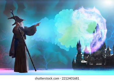 Merlin Wizard  Figure  Halloween Background Render 3d Illustration