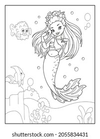 Mermaid Coloring Book Pages Kids Coloring Stock Illustration 2055834431 ...