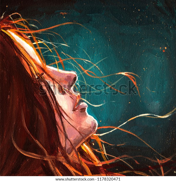 Mermaid Girl Night Under Water Hair Stock Illustration 1178320471