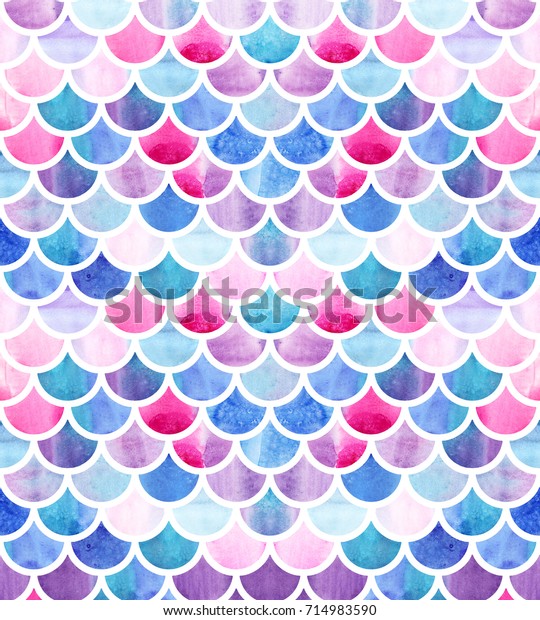 Mermaid Scales Watercolor Fish Scales Bright のイラスト素材 714983590