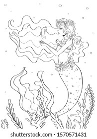 Coloring Pages Mermaid Line Art Design Stock Illustration 2038109558 ...