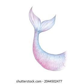 Mermaid Tail Illustration Watercolor Painting Element Isolated White Background