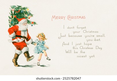 Merry Christmas (1921) f by Gibson Art Company. Vintage Christmas card art illustration, old Christmas card art painting. Christmas card art print. - Powered by Shutterstock