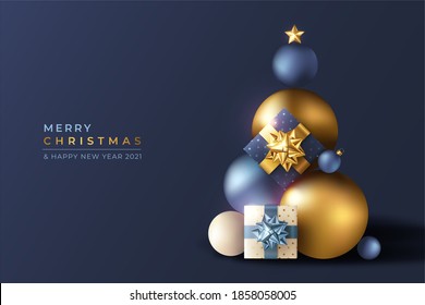 Merry Christmas, 3D illustration its includes a set of blue and golden coloured christmas ball, gift box in a fabulous  blue coloured background. - Powered by Shutterstock