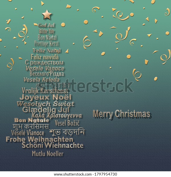 Merry Christmas Card Different European Eastern Stock Illustration