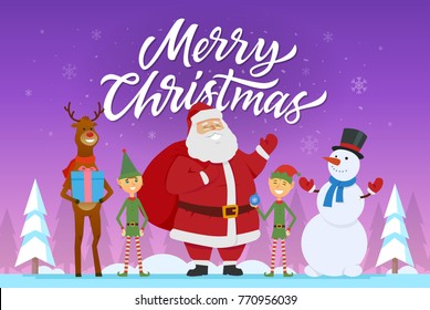 Merry Christmas Cartoon Characters Illustration Happy Stock ...