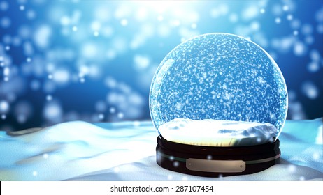 Merry Christmas gift snow globe empty inside. close-up on the snow floor in blue background  - Powered by Shutterstock