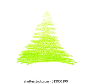 Merry Christmas green tree design greeting card draw by Color pencil 