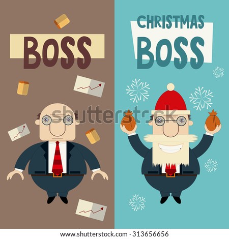 merry christmas greeting card with cartoon santa claus boss and angry boss - Christmas Wishes To Boss merry christmas greeting card with cartoon santa claus boss and angry boss - Christmas Wishes To Boss