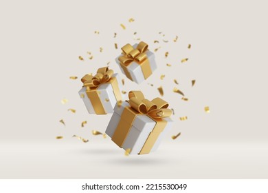 Merry Christmas and Happy New Year. Background with realistic festive gifts box. Holiday gift surprise banner, web poster, flyer, stylish brochure, greeting card - Powered by Shutterstock