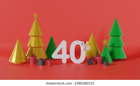 Merry Christmas and happy new year with discount 40 percent off on red background - Powered by Shutterstock