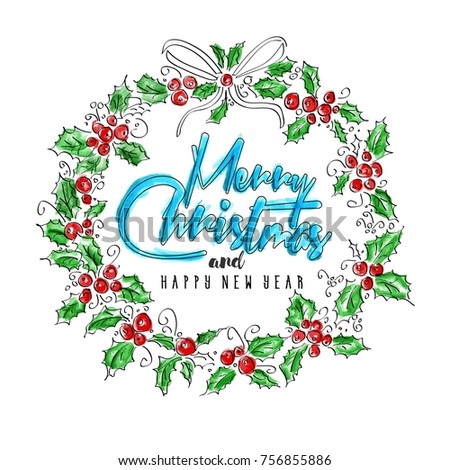merry christmas and happy new year greeting wreath with lettering vintage watercolor illustration high - Merry Christmas And Happy New Year Clip Art merry christmas and happy new year greeting wreath with lettering vintage watercolor illustration high - Merry Christmas And Happy New Year Clip Art