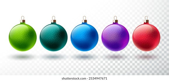 Merry Christmas Illustration with Colorful Glass Ball Set Isolated on Transparent Background. Holiday Season Ornament Design for Banner, Greeting Card, Party Flyer, Celebration Poster. JPG Version. - Powered by Shutterstock