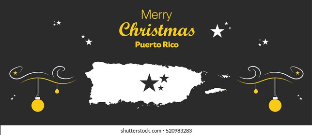 Merry Christmas Illustration Theme With Map Of Puerto Rico