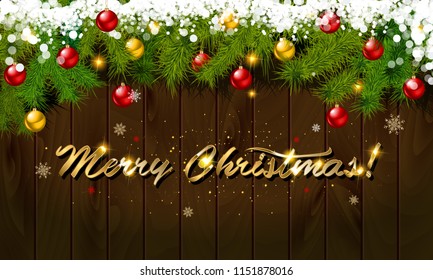 Merry Christmas Panoramic Banner Golden Text Stock Vector (Royalty Free ...