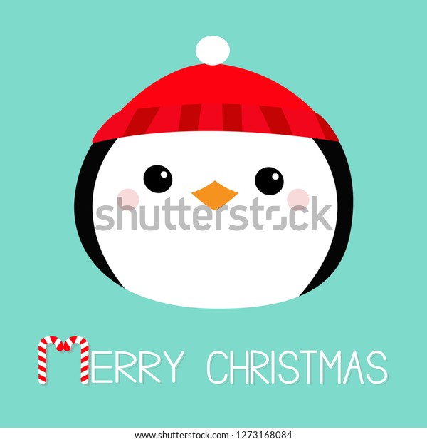Merry Christmas Penguin Round Head Face のイラスト素材