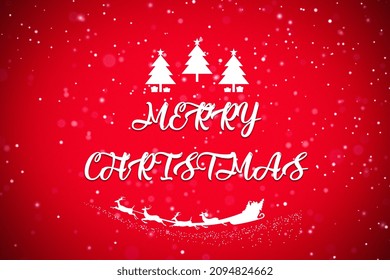 Merry Christmas With Red Background And White Element With Snow , Tree, And Santa. | HD Quality | Wallpaper | Cards