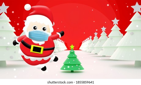 Merry Christmas Santa With Facemask Face Mask Coronavirus, 3D Illustration.