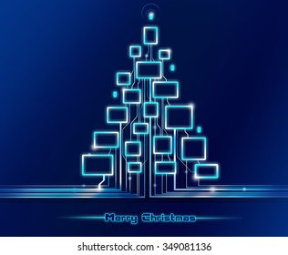 Merry Christmas Techno. Blue Background