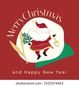 Merry Christmas template. Cute Santa Christmas celebration design template. Red and gold Christmas minimal quote wallpaper. Minimal Santa Claus illustration, cute festive Christmas template. - Powered by Shutterstock