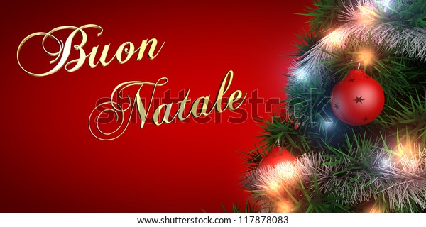 Merry Christmas Written Italian Christmas Tree Stock Illustration