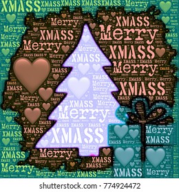 Merry Xmass Words With Pine Tree Illustration Image