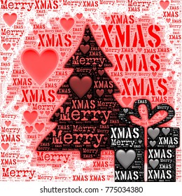 Merry Xmass Words With Pine Tree Illustration Image