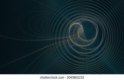 Mesmerizing 3d sounds waves, laser rings, structural geometric field or radiating rhythm in deep dark space. Technology research, science innovation, music pulse artistic concept. Great as backdrop.
