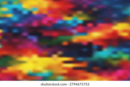 A mesmerizing abstract composition featuring a dense array of blurred pixels in a rich spectrum of colors, including warm and cool tones, ideal for energetic creative projects.
